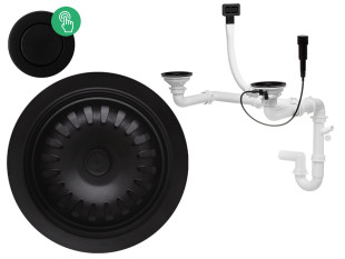 Automatischer 2 Kammer Raumsparsiphon (Pop up) in Schwarz - rechteckiger Überlauf