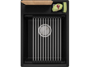 Küchenspüle aus Granit ohne Abtropffläche mit Platz für Accessories und ein Brett Oslo 80 Pocket Multilevel + Gratisgeschenk
