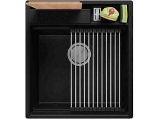 Küchenspüle aus Granit ohne Abtropffläche mit Platz für Accessories und ein Brett Oslo 50 Pocket Multilevel + Gratisgeschenk