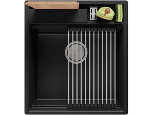Küchenspüle aus Granit ohne Abtropffläche mit Platz für Accessories und ein Brett Oslo 50 Pocket Multilevel + Gratisgeschenk