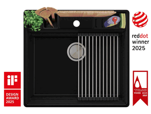 Küchenspüle aus Granit ohne Abtropffläche mit Platz für Accessories und ein Brett New York 60 Multispace + Gratisgeschenk copy